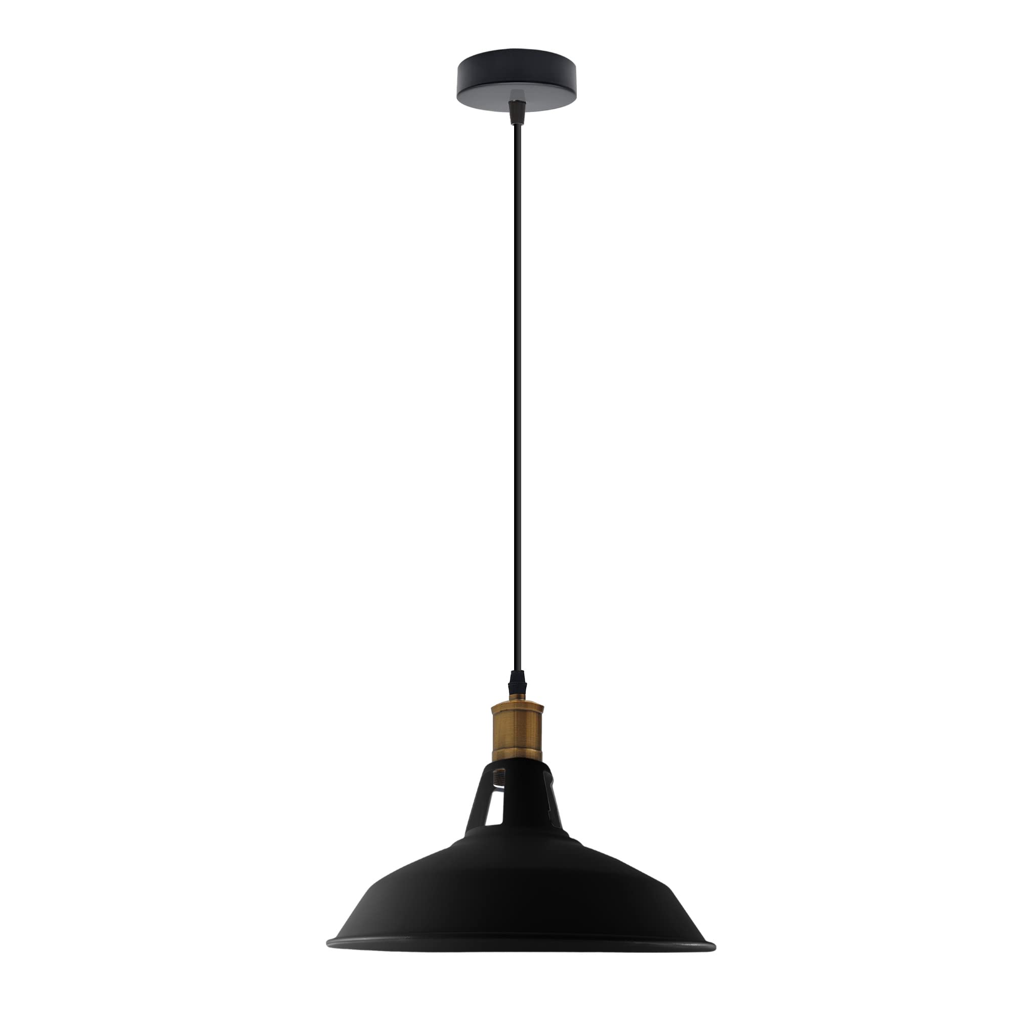 DC VOLTAGE White Vintage Industrial E27 Ceiling Pendant Light Metal Barn Slotted Shape Shade Hanging Indoor Retro Lights for Bedroom, Dining Room, Foyer, Home and Office (Black) — image 1