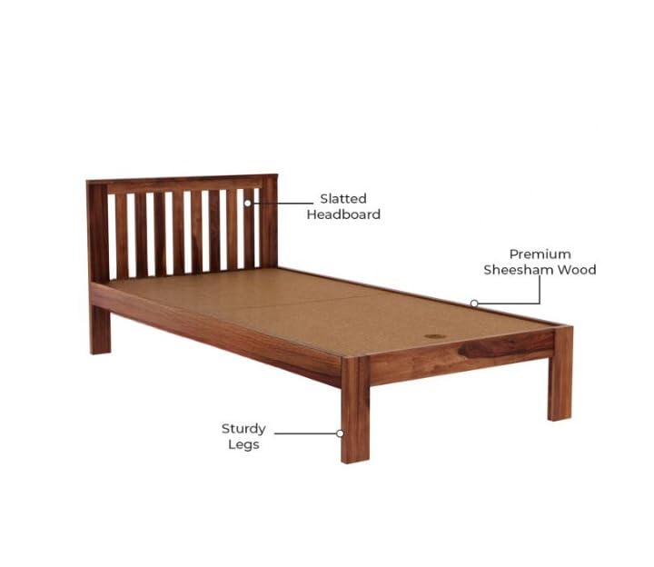 Image of BM WOOD FURNITURE Solid Sheesham Wood Single Bed Without Storage - Elegant and Functional Bedroom Furniture (Honey Finish)