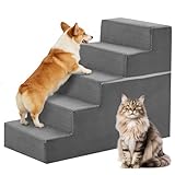 DUMOS Dog Stairs for Small and Medium Dogs, 5-Step Pet Steps with High-Density Foam, Indoor Non-Slip Pet Ramp for Puppy and Older Dogs Cats, Dog Bed Stairs for Couch and Sofa, Grey