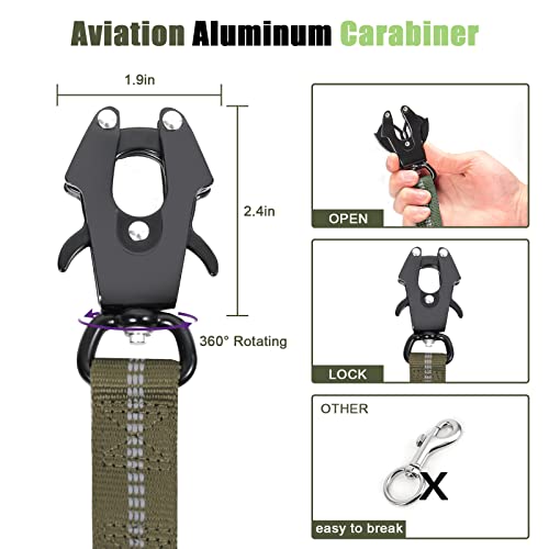 Raipult taktische, robuste Hundeleine, ca. 1,2 - 1,8 m, starke Bungee-Leine mit Richtungsverbinder (Frog clip) und Auto-Sicherheitsgurt, Militär-Leine für K9 mit 2 Griffen für mittelgroße Hunde, grün
