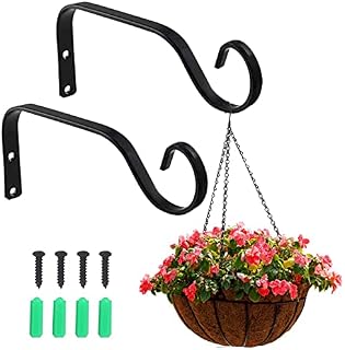Yzwuyou 2pcs 7.3 inch Hanging Basket Brackets Outdoor Heavy Duty Metal Bird Feeder Bracket Black Garden Wall Hanging Hooks Holder with Screws for Indoor Flower Pot Wind Chimes Lantern Lights Fence