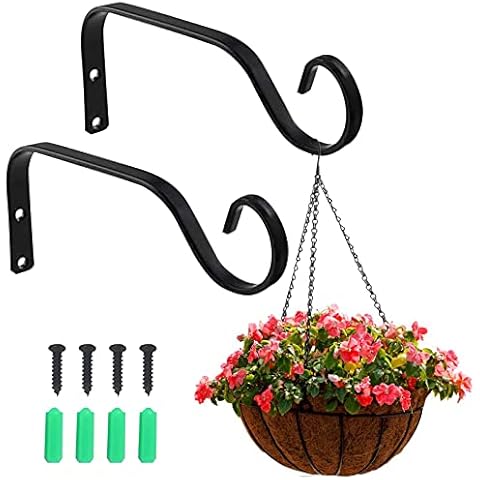 Yzwuyou 2pcs 7.3 inch Hanging Basket Brackets Outdoor Heavy Duty Metal Bird Feeder Bracket Black Garden Wall Hanging Hooks Holder with Screws for Indoor Flower Pot Wind Chimes Lantern Lights Fence Cover
