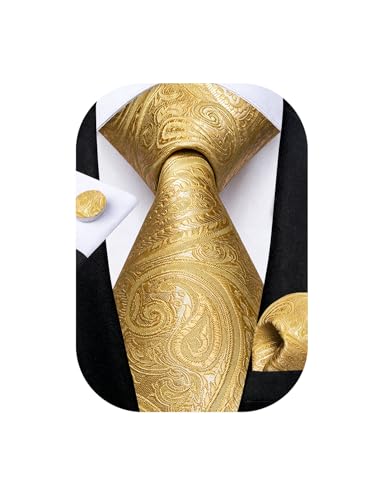 Image of DiBanGu Mens Paisley Tie Set Silk Woven Jacquard Necktie and Pocket Square Cufflinks Gift Set for Wedding Bussiness