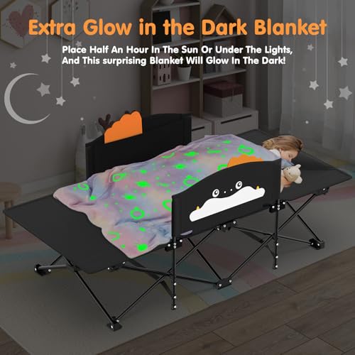 Image of Suteck Kids Camping Cot, Comfortable Toddler Cot Bed Easy to Store and Use, Portable Sleeping Cot with Guardrail, Lightweight Bed for Outdoor Indoor Home