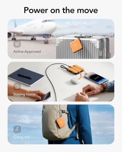 Image of Portable Charger USB C for iPhone, 10000mAh Power Bank with Built-in Cables | 22.5W Fast Charging, LED Display, Slim, for iPhone 17 Pro Max & 16 /15 Series (Orange)