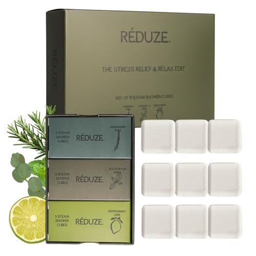 RÉDUZE Original Duschwürfel Stressabbau & Entspannung Set XL 9 Stück á 45g Aromatherapie Badebomben Dusche Self-Care mit ätherischen Ölen Geschenk für Frauen Männer Freundin Mama