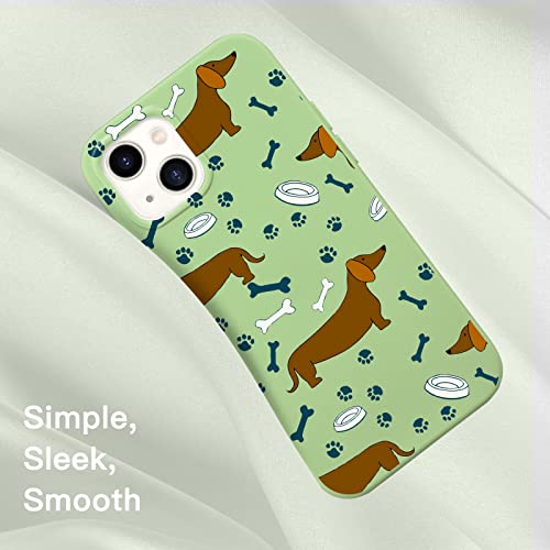 Image of Eating Dachshund Dog Phone Case Compatible with iPhone 7 /8 /SE 2020,Green Liquid Silicone Bone Printted Case,Soft Gel Rubber Full-Body Protective Microfiber Lining Shockproof Cover