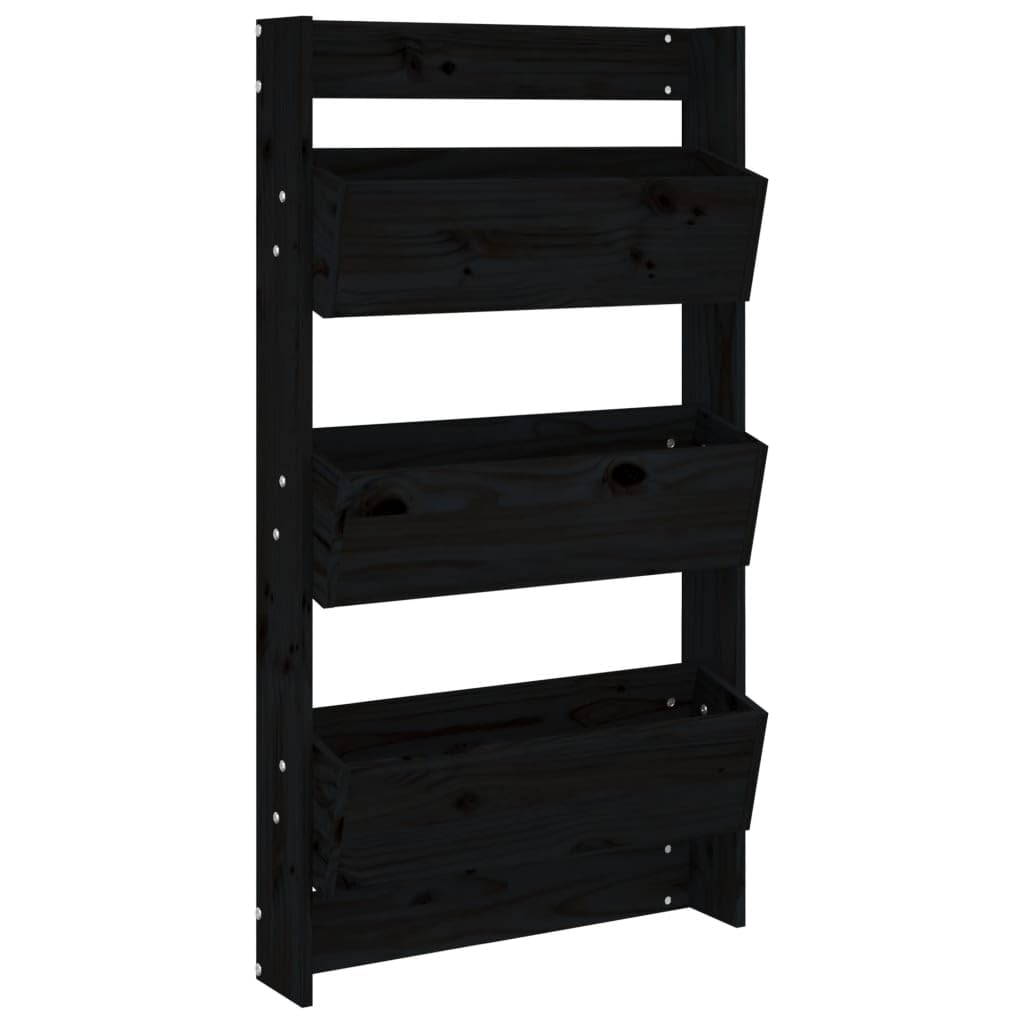 Wand-Pflanzkübel 3 Fächer 60x18,5x110 cm Schwarz Massives Kiefernholz Vertikaler Blumentopf für Balkon Garten und Terrasse Robustes Design mit Große Pflanzfläche