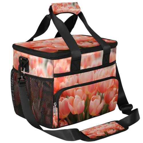 Beautiful Floral Insulated Picnic Backpack Lunch Box for Women Men Picnic Basket Tote Lunch Bag Picnic Bag Portable Lunch Bags for Picnic, Beach, Work, Trip,Office, Camp Pinks Tulips
