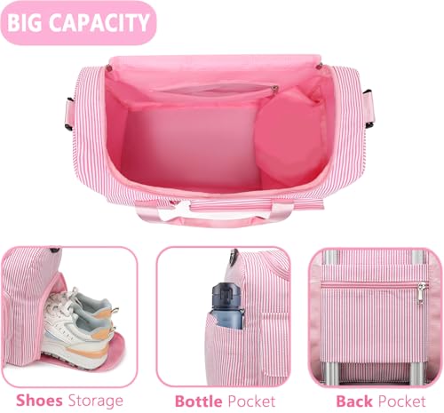 Kids Travel Duffle Bag Dance Bag Gifts for Girls Initial Gym Bag with Shoes Compartment for Women Lightweight Weekender Bags Pink-L4