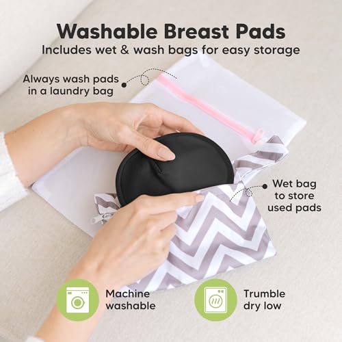 Image of Organic Nursing Pads - 14 Washable Breast Pads for Breastfeeding, Wash Bag, Viscose Derived from Bamboo Reusable Nipple Covers for Breastfeeding Essentials, Soft & Absorbent(Midnight Black, L 5 inch)