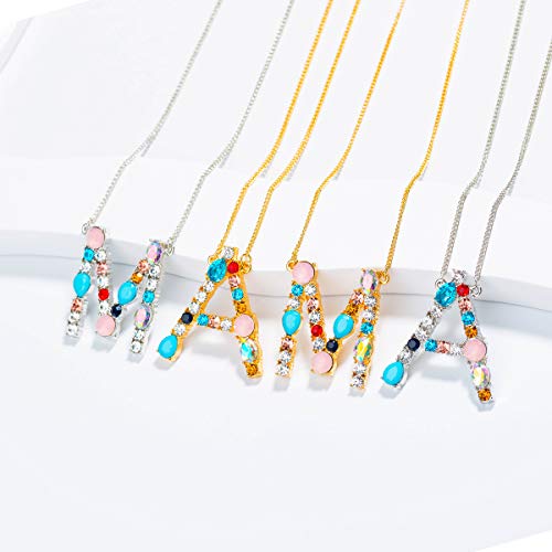 Missnity Large A Initial Necklace For Girls Women Teens In Colorful Rhinestone 14K Gold Plated 26 Letters Alphabet Pendant A-Z, 20"+2"(Gold -A) #TOP5