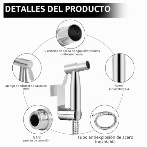 Miniatura 3 de Hotut Pulverizador Para Bidé De Mano, Grifo Para Wc De Mano, Ducha Bidet Acero Inoxidable, Ducha Bidet Para Wc Con Soporte Y Manguera De 59 Inch, Adecuado Para Limpieza De Inodoros, Higiene Personal