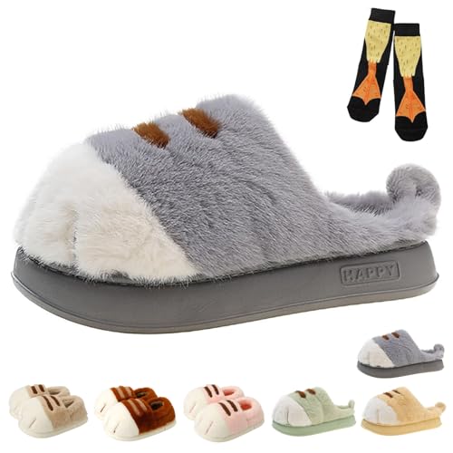 Cat Paw Slippers, Plush cartoon 3D Cat Paw Slipper, Non-Slip Cozy Funny Warm Fluffy for House Indoor Outdoor Shoe