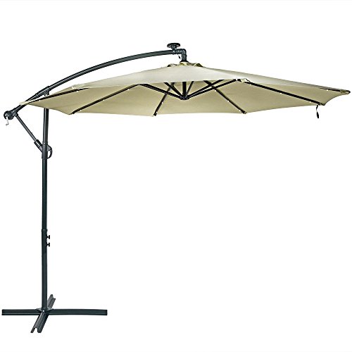 Sunnydaze 10-Foot Offset Cantilever Solar Patio Umbrella with Outdoor LED Lights, Crank,