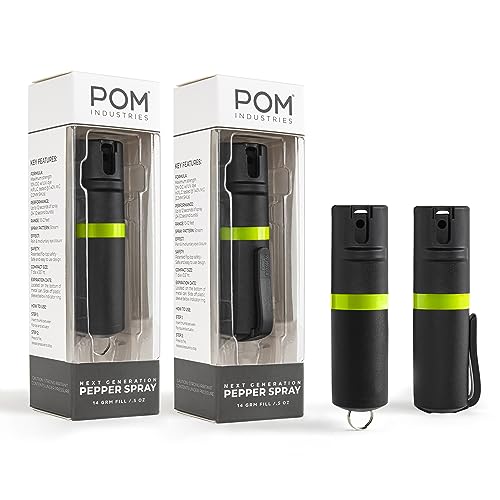 Image of POM Pepper Spray Combo Pack Clip & Keychain - Maximum Strength OC Spray Self Defense- Tactical Compact & Safe Design - 25 Bursts & 10 ft Range - Stream Spray Pattern