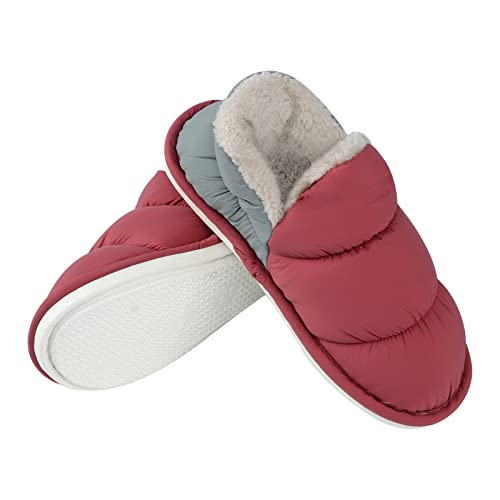 JIAHG Women Men’s Waterproof Insulated Down Slippers Non-Slip Snow Ankle Boots Winter Warm Cozy Plush Lining House Shoes4