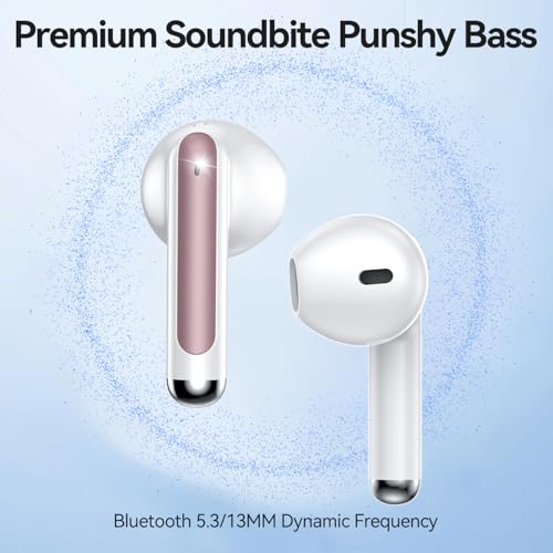 Image of Wireless Earbuds, Bluetooth 5.4 Headphones HiFi Stereo with 4 HD Mic, 50H Playtime Bluetooth Earbuds with Dual LED Display, IPX7 Waterproof Wireless Earphones, Touch Control Ear Buds,USB-C, Rosa Gold