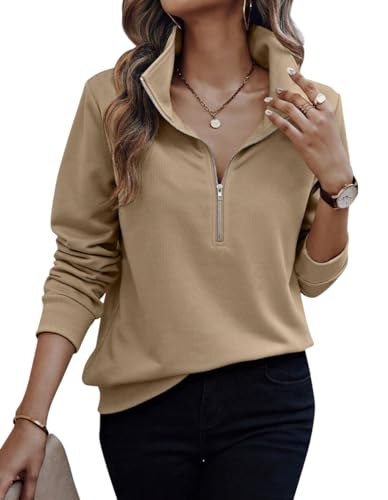 Image of TAGAS Women's Fleece Solid Half Zip Sweatshirt |Casual High Neck Pullover Top with Long Sleeves | Trendy Fall & Winter Wear