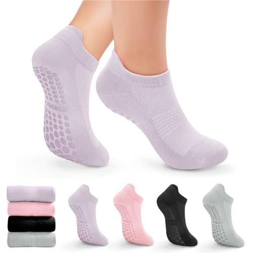 Image of 4 /6 Pairs Pilates Yoga Socks for Women | Non Slip Grip Socks | Athletic Barre Workout