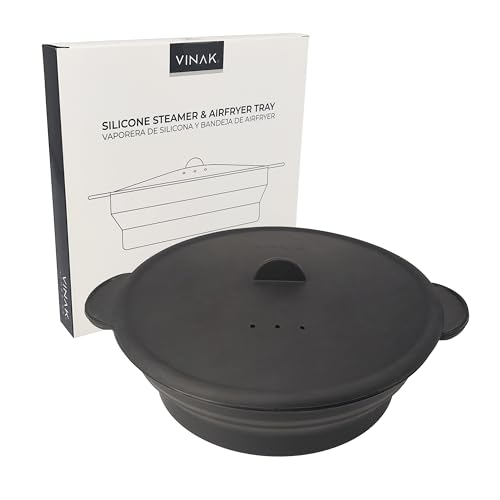 VINAK – Vaporera de silicona para microondas y airfryer | Estuche de vapor plegable de 1200 ml con...