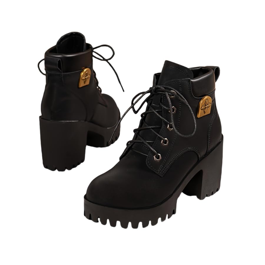 Women's Chunky Heel Lace-Up Ankle Boots, Comfortable Fashion Boots