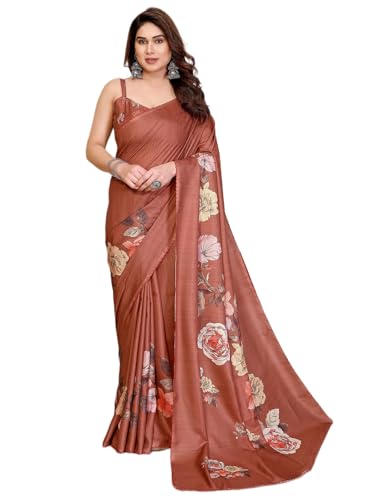Image of Satrani Women's Tussar Silk Floral Printed Saree with Unstitched Blouse Piece