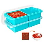 Defresit 2 Pack Silicone Freezer Tray With Lid-Soup Freezer Container molds for Freezing, Meal Prep Soup Storage Containers, Ice Cube Tray for Sauce, 2-Compartment Freezer Container,Blue