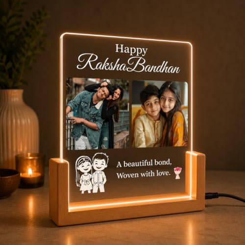 Image of Personalized Raksha Bandhan Acrylic LED Lamp with Custom Photo (Multi-Coloured)