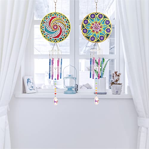 2Pcs Diamond Painting Suncatcher Wind Chime Kits, Mandala Double Sided Crystal Gem Paint By Number Diamond Painting Hanging Ornament, Mosaic Art Crafts Diy For Adults Kids Home Garden Decor #TOP1