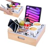 Hanaoyo Couch Cup Holder Tray, Soft Silicone Wooden Couch Caddy with Carrying Handle, Sofa Cup Holder for Bed Car Beach Organizer, Anti-Spill Sofa Cup Holder for Snacks Beverage Remote (Beige)
