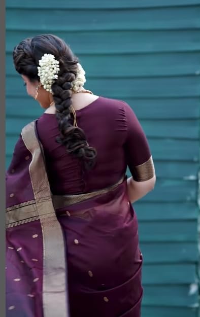 Image of Sugathari Women's Maroon Banarasi Kanchipuram Art Silk Saree for Women - Traditional Wedding & Party Saree with Blouse Piece - Ethnic Indian Silk Saree for Bridal, Festive (KS-156)
