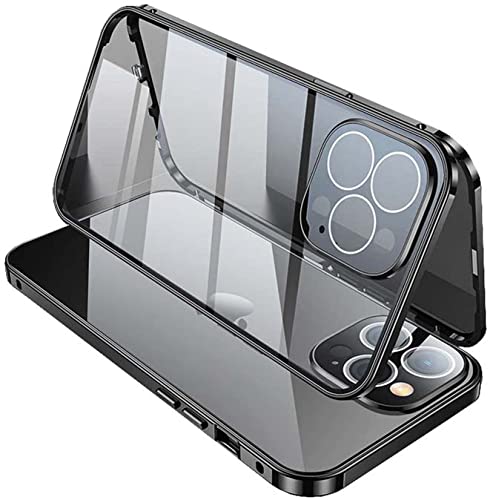Coque iPhone 13 Pro KANUZ en verre trempé double face et cadre métal noir protecteur