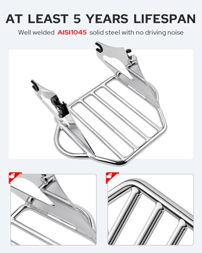 Benlari Chrome Detachable Luggage Rack 2-Up Mounting Rack Compatible for Harley Davidson Touring Road King Street Electra Glide 2009-2024 2021 2020 2019 2018 2017 2016 2015 2014 2013 2012 2011 2023