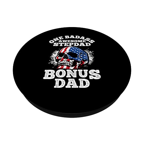 Stepdad Bonus Dad Vintage US Flag Fun Fathers Day PopSockets Swappable PopGrip, Black - Image 2