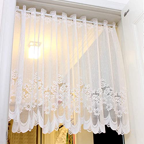 1 Panel Dining Room Rod Pocket White Lace Sheer Curtains Valance 35 Inch Long Scalloped Bottom Kitchen Voile Curtain Cafe Door Curtain Short Curtain Tier Window Treatment Drapes Tulle Room Divider #TOP2