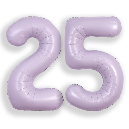 Image of SUWEN 40 Inch Light Purple Lavender Big 25 Balloon Number Foil Helium 0-9 | 25th Large Giant Huge Mylar Jumbo Happy Birthday Party 52 Anniversary Decorations