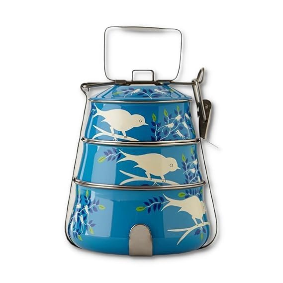 Image of iHandikart Handpainted Multiple Tier Decorative Stainless Steel Tiffin Box, With Lid and Handle, Color - Multicolor, Perfect Used For - Festival Gifts, School and Office Use (IHK-HPT3-007)