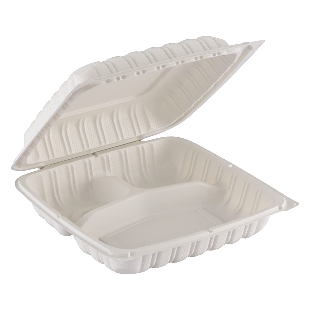 TIYA Clamshell Food Containers ToGo 3 Compartment Storage Containers