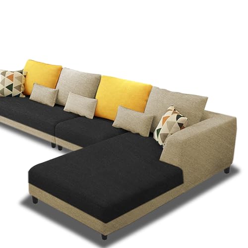 Image of Galib RHS 6 Seater L Shape Sofa Set for Living Room (Cream Black Fabric) Premium Fabric Sofa