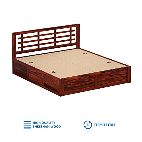 Image of Solid Sheesham Wood Meliora King Size Bed with Box Storage Wooden Double Bed Palang Cot for Bedroom, Living Room, Hotel and Home (Honey Finish)