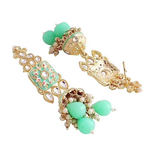Image of Yellow Chimes Ethnic Gold Plated Studded Kundan Beads Flower Design Jewellery Set Multicolour Meenakari Choker Necklace Set for Women and Girls
