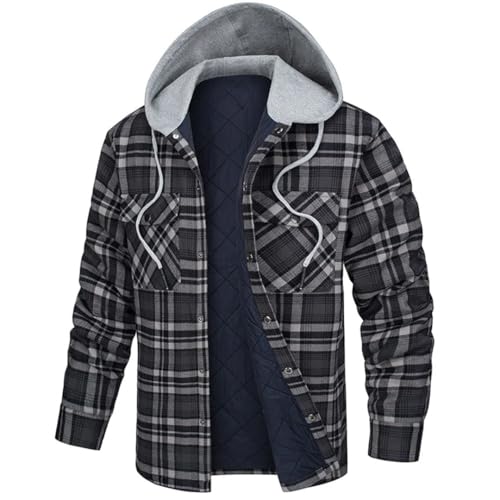 Manteau chaud à carreaux pour homme avec veste coupe-vent à capuche flanelle isolante taille M