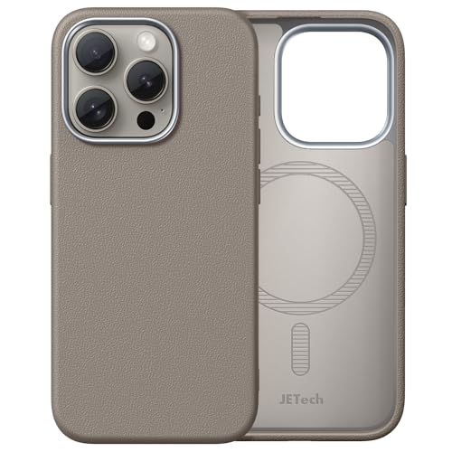 JETech Cover Sottile per iPhone 15 Pro 6,1 Pollici Compatibile con MagSafe, Custodia Morbida in TPU Antigraffio Antiurto per con Design della Texture in Pelle, Non in Pelle (Titanio Naturale)