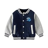 [Volunboy] スタジャン キッズ 男の子 子供 アウター ジャンパー 秋 冬 長袖 裏起毛 暖かい ベビー コート ジャケット ワンポイント 刺繡 カジュアル 通園 通学 (ネイビー(恐竜柄),120)