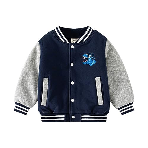 Volunboy Toddler Boys Baseball Jacket Kids Varsity Letteman Fall Winter Fleece Bomber Outerwear (Grey, 18-24 Months)
