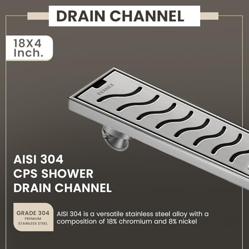 Image of EVANEX 24x4 Inch Shower Drain Channel | Linear Bathroom Drainer | Waste Water Floor Drain Channel | 304 Stainless Steel Bathroom Drainer with Anti Cockroach Trap | Bathroom Jali