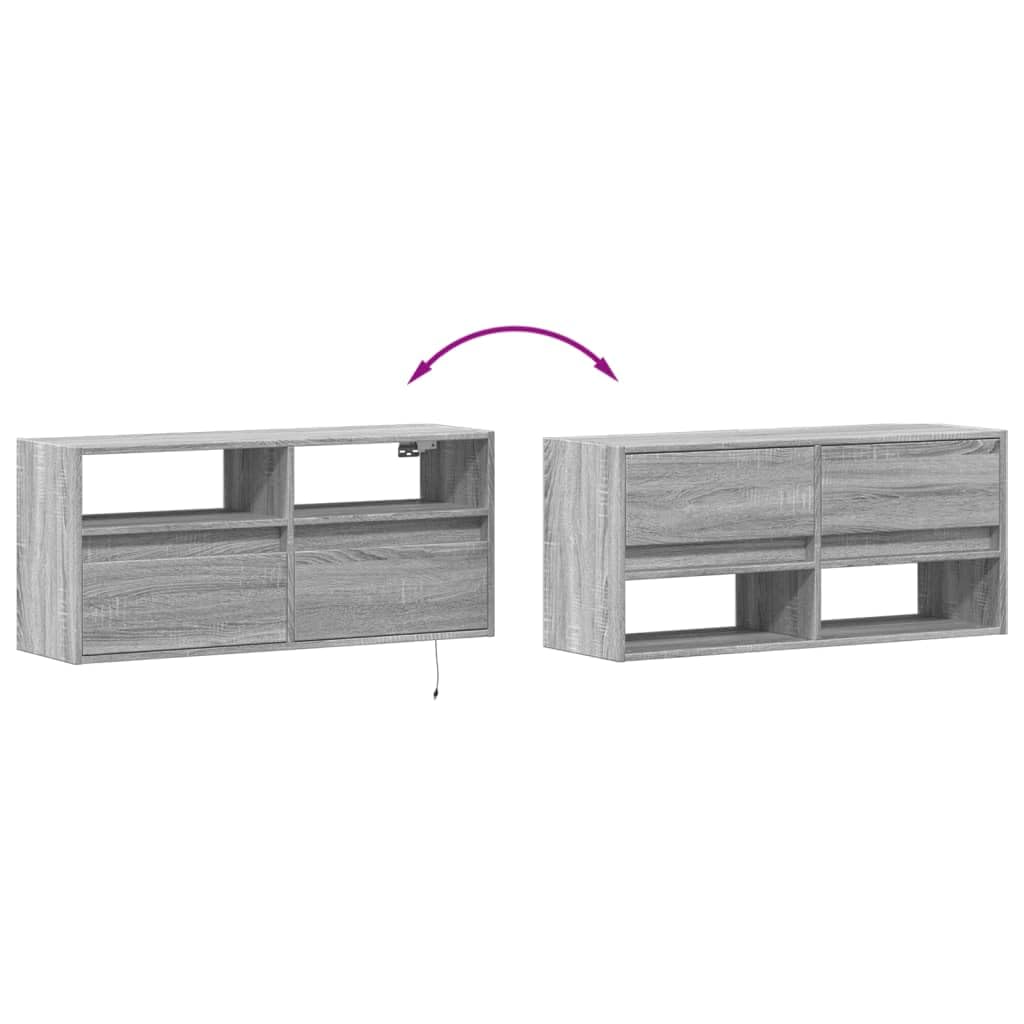 vidaXL Mobile TV a Parete con Luci LED Grigio Sonoma 100x31x45 cm
