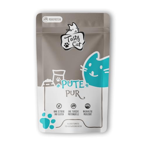 Tasty Cat Nassfutter für Katzen Pute pur 12 x 125g. | getreidefrei | zuckerfrei | Monoprotein
