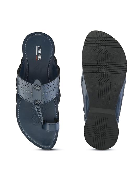 Image of STANPHORD Men Kolhapuri Chappals | Ethnic Thong Slippers Faux Leather | Cushioned Footbed | Festive Wedding Casual Daily Wear (TPMN 30006)